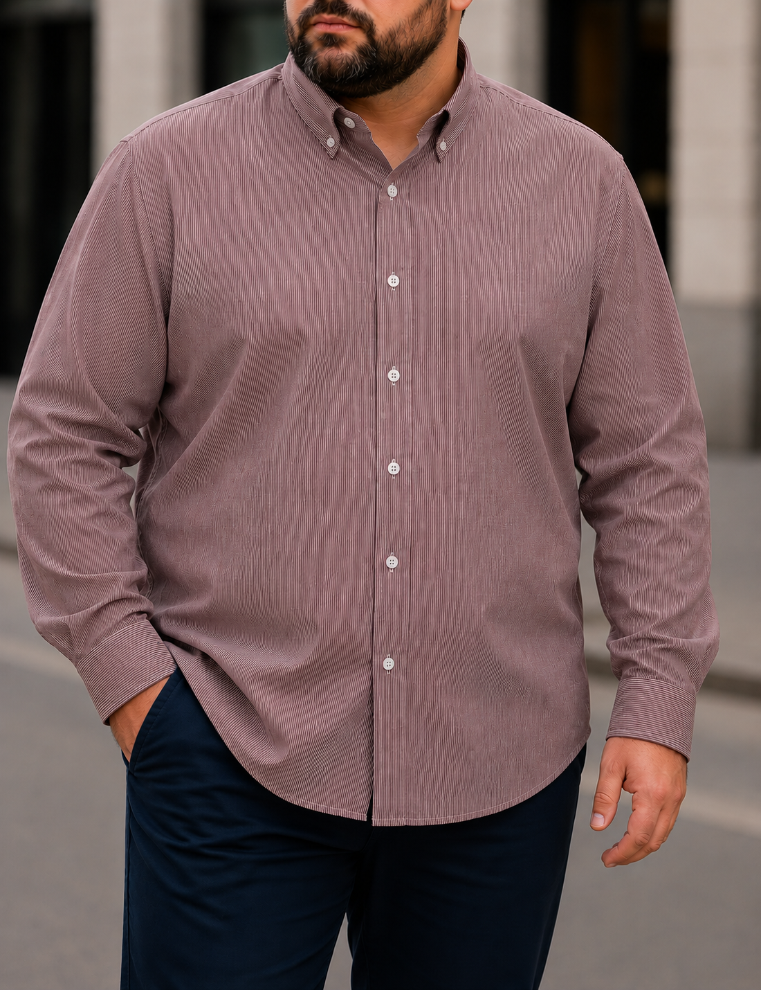 CASTELLI Ανδρικό κόκκινο ριγέ πουκάμισο με γιακά Plus Size CA2527